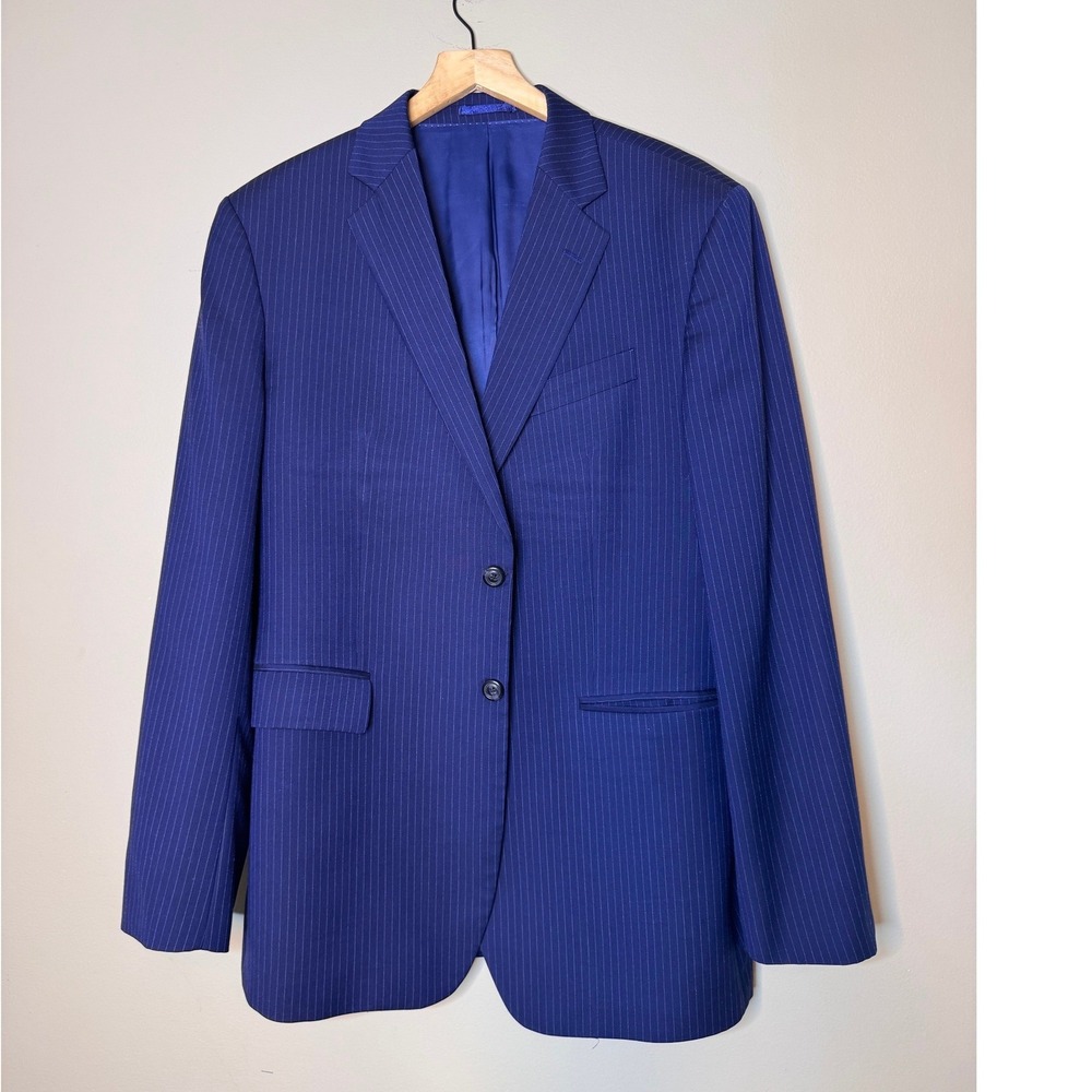 Charles Tyrwhitt Mens 42L Blazer Navy Blue Pinstripe Super 110s Wool Classic Fit